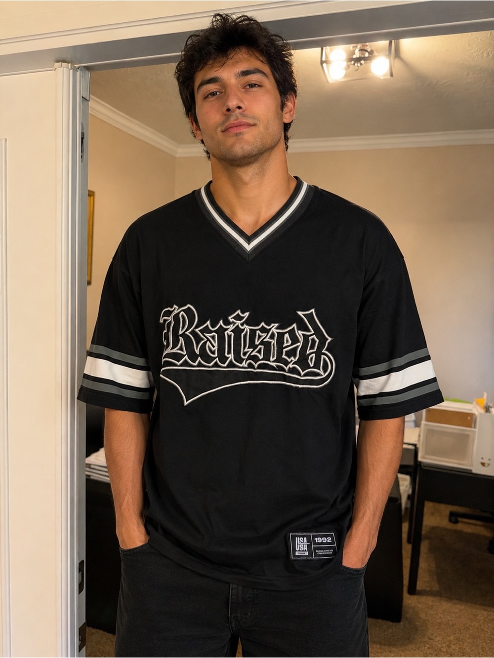 Black V-Neck Short Sleeve Jersey